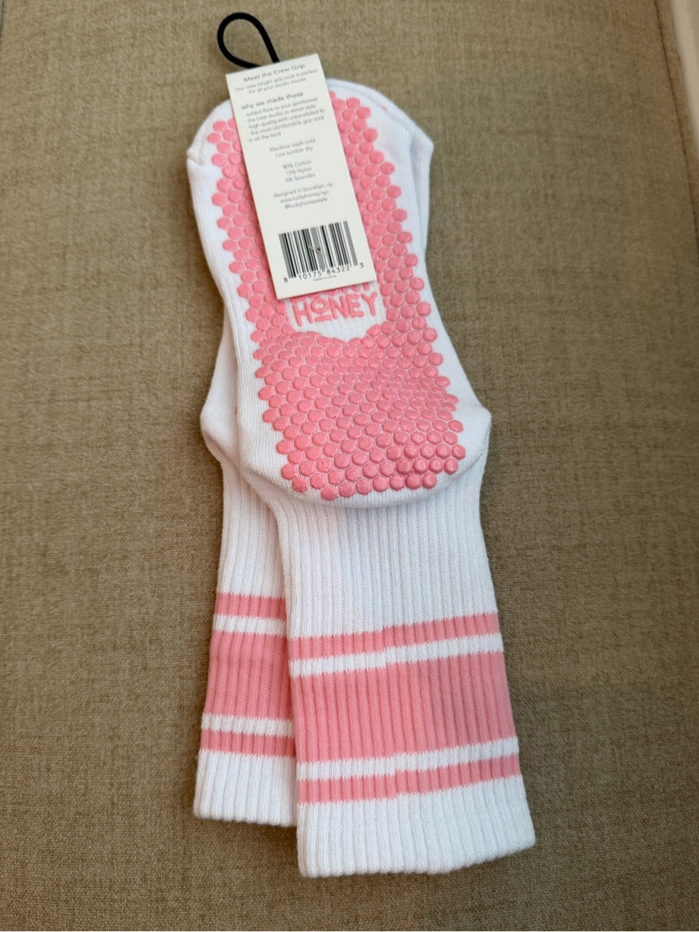 Lucky Honey Women’s The Crew Stripe Grip Pilates Socks - Picture 2 of 2